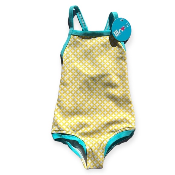 Lilo Tati Girls Sporty Binded One-Piece Yellow/Basket Size 3 - Picture 2 of 8